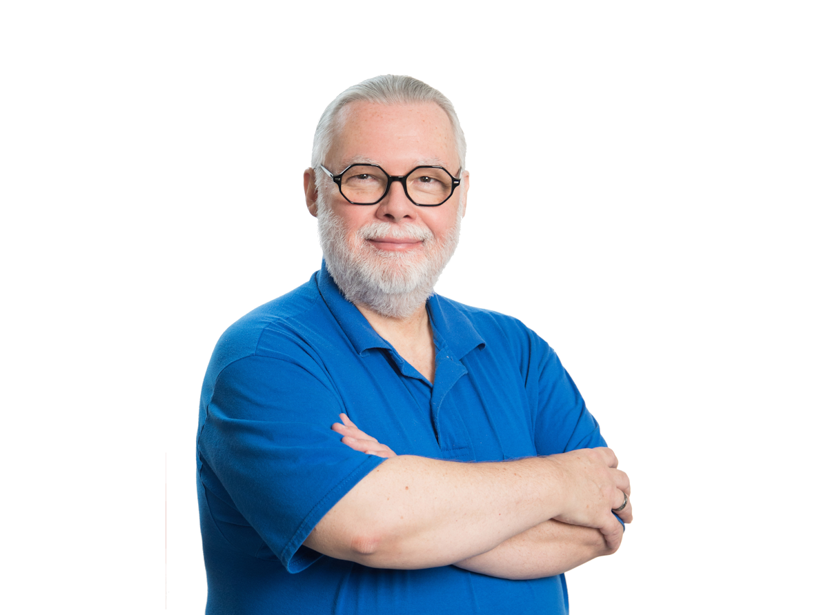 Professor Grant wearing a blue shirt